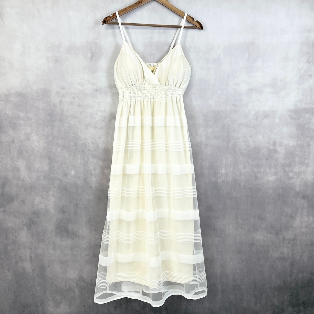 Stevie Lindsay Womens Dress Large Cream Sheer Mesh Tiered Bridalcore Coquette